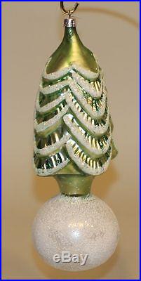 1990 Christopher Radko Glass Christmas Ornament Snowball Tree Green 90-073-0