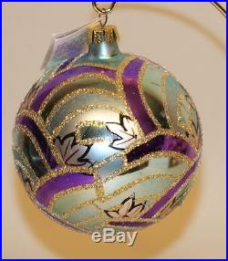 1991 Christopher Radko Glass Ornament Blue Rainbow Water Lilies Ball 88-063-1