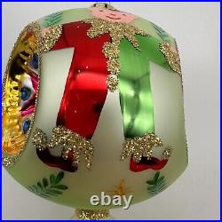 1992 Christopher Radko GReen Elf Reflector Triple 6 Ornament Drop 91-135-1