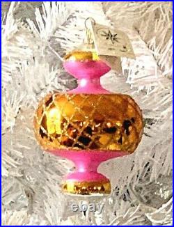 1993 RADKO JUMBO SPIN TOP 93-302-0 Ornament Ball Drop 6 Pink n Gold