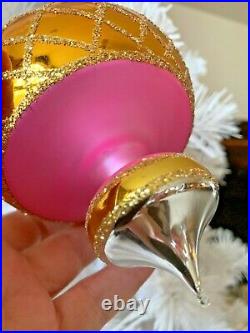1993 RADKO JUMBO SPIN TOP 93-302-0 Ornament Ball Drop 6 Pink n Gold