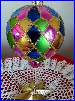 1997 Christopher Radko Carnival Harlequin Ball Drop Glass Ornament #97-349-1