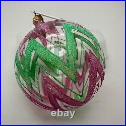 1997 Christopher Radko Jazz Ball Green Pink 6 Ball Ornament Chevron