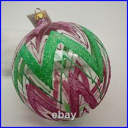1997 Christopher Radko Jazz Ball Green Pink 6 Ball Ornament Chevron