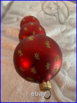 1997 Christopher Radko, Triple Ruby Star Drop 12 Ornament Red Gold 97-082-0