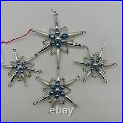 1999 Christopher Radko Star Chime Beaded 7 Ornament Silver and Blue