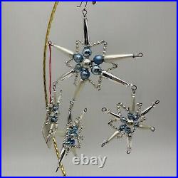 1999 Christopher Radko Star Chime Beaded 7 Ornament Silver and Blue