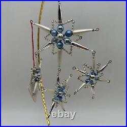 1999 Christopher Radko Star Chime Beaded 7 Ornament Silver and Blue