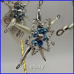 1999 Christopher Radko Star Chime Beaded 7 Ornament Silver and Blue