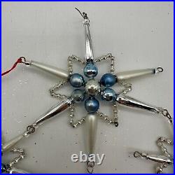 1999 Christopher Radko Star Chime Beaded 7 Ornament Silver and Blue