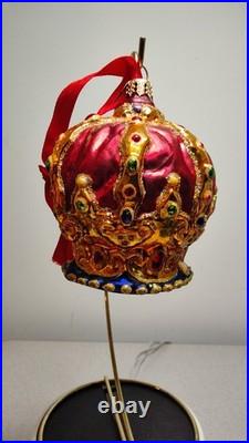 2001 VTG Christopher Radko FIT FOR A QUEEN Red Crown Blown Glass Ornament 4