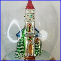 2002 Christopher Radko Glass Ornament Pine Valley Prayers Church Clear Globe