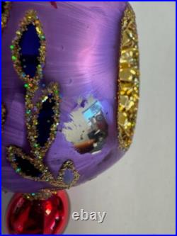 2002 Christopher Radko Ice Ball Beauty Purple & Red 5 Glass Christmas Ornament