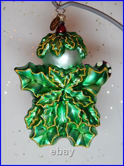 2002 Christopher Radko RARE Green Holly Jean Ornament Retro Ivy Leaf Snowman