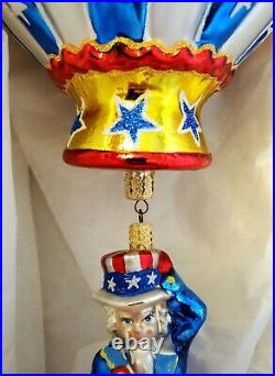 2002 Radko Glory Abounds Uncle Sam Hot Air Balloon 02-0481-0 Patriotic Ornament