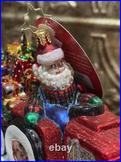 2017 Discontinued Christopher Radko Santa Tractor O Toys Glass Ornament