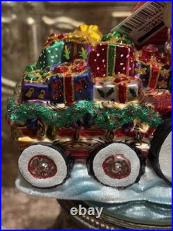 2017 Discontinued Christopher Radko Santa Tractor O Toys Glass Ornament