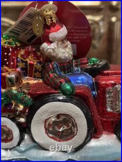 2017 Discontinued Christopher Radko Santa Tractor O Toys Glass Ornament