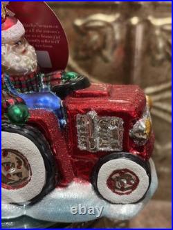 2017 Discontinued Christopher Radko Santa Tractor O Toys Glass Ornament