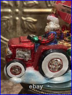 2017 Discontinued Christopher Radko Santa Tractor O Toys Glass Ornament