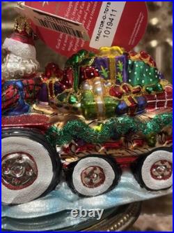 2017 Discontinued Christopher Radko Santa Tractor O Toys Glass Ornament
