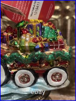 2017 Discontinued Christopher Radko Santa Tractor O Toys Glass Ornament