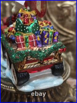 2017 Discontinued Christopher Radko Santa Tractor O Toys Glass Ornament