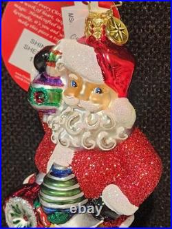 2018 NWT Radko SHENANIGAN 1019779 Santa Ornament Indent Reflector Ball 6.5