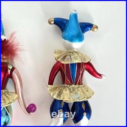 2 Christopher Radko Jester Harlequin Clowns Glass Ornament Juggler On Ball