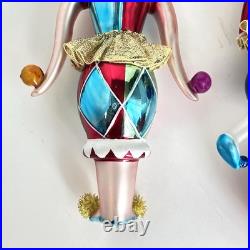 2 Christopher Radko Jester Harlequin Clowns Glass Ornament Juggler On Ball