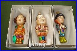 3 THREE STOOGES ORNAMENTS Christopher Radko 1999, SET, MINT, withBOX, MOE, CURLY