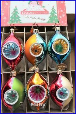 6 Vintage Christopher Radko Fantasia Glass Christmas Ornaments Deep Indents