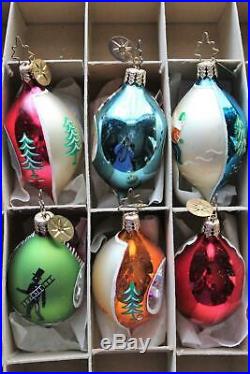 6 Vintage Christopher Radko Fantasia Glass Christmas Ornaments Deep Indents