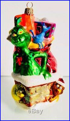 CHRISTOPHER RADKO Dr. Seuss Up On The Rooftop Grinch Ornament Mouth Blown Glass