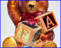 CHRISTOPHER RADKO FAO Schwarz Bear With Blocks Glass Christmas Ornament withTAG