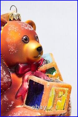 CHRISTOPHER RADKO FAO Schwarz Bear With Blocks Glass Christmas Ornament withTAG