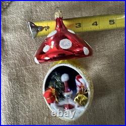 CHRISTOPHER RADKO Glass Santa Shroom Ornament ITALIAN Diorama Christmas