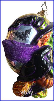 CHRISTOPHER RADKO Halloween Ornament WITCH ON BROOM with BATS Moon & Broom