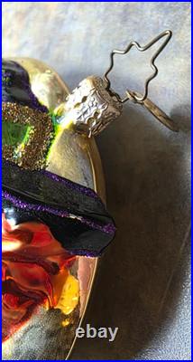 CHRISTOPHER RADKO Halloween Ornament WITCH ON BROOM with BATS Moon & Broom