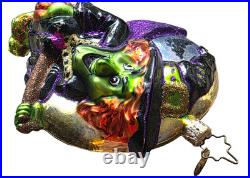 CHRISTOPHER RADKO Halloween Ornament WITCH ON BROOM with BATS Moon & Broom