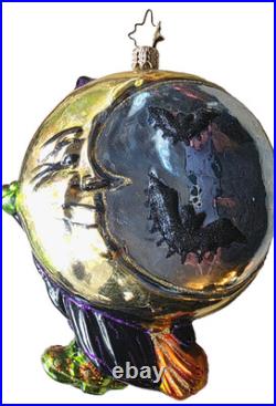 CHRISTOPHER RADKO Halloween Ornament WITCH ON BROOM with BATS Moon & Broom
