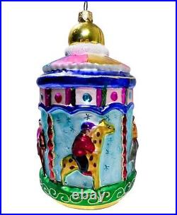 CHRISTOPHER RADKO Merry Maytime Circus Zoo Carousel Glass Christmas Ornament