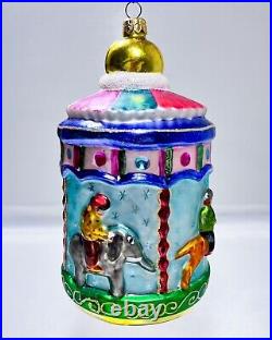 CHRISTOPHER RADKO Merry Maytime Circus Zoo Carousel Glass Christmas Ornament