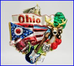 CHRISTOPHER RADKO OHIO THE BUCKEYE STATE GLASS ORNAMENT With BOX & TAGS INITIALED