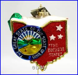 CHRISTOPHER RADKO OHIO THE BUCKEYE STATE GLASS ORNAMENT With BOX & TAGS INITIALED