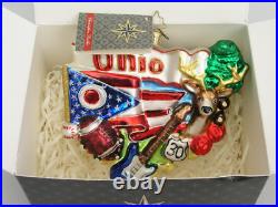 CHRISTOPHER RADKO OHIO THE BUCKEYE STATE GLASS ORNAMENT With BOX & TAGS INITIALED
