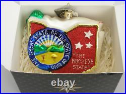 CHRISTOPHER RADKO OHIO THE BUCKEYE STATE GLASS ORNAMENT With BOX & TAGS INITIALED