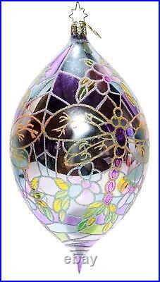 CHRISTOPHER RADKO Pastel Stained Glass Dragonfly Jumbo Teardrop Ornament RARE