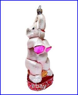 CHRISTOPHER RADKO Pearly Circus Pink Elephant Glass Christmas Ornament