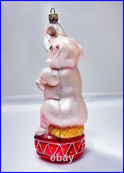 CHRISTOPHER RADKO Pearly Circus Pink Elephant Glass Christmas Ornament